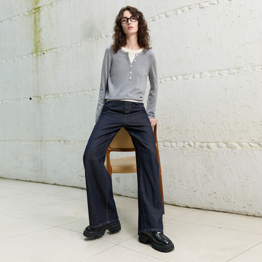Sancai 2025 winter new style retro washed brushed jeans straight pants trousers for women