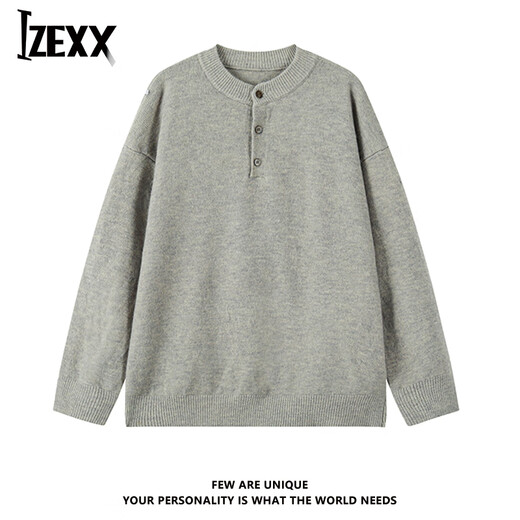 IZEXX knitted sweater Henry collar sweater men's autumn loose and versatile casual sweatshirt inner top MY19 light gray XL