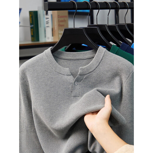 Dances with Wolves (DANCING WOLVES) pure cotton Henry collar long-sleeved sweater men's spring and autumn new casual simple solid color V-neck bottoming shirt white M 165 ((recommended 100-120)