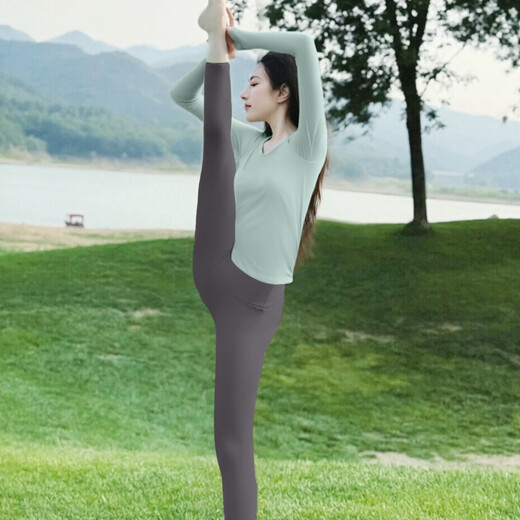 Double show nude yoga clothes for women 2025 new slim and beautiful Pilates long-sleeved fitness top sports suit autumn and winter dark green top XL 120-135