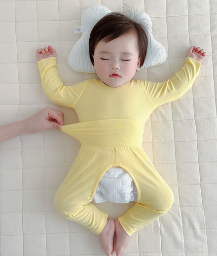 小红书爆款婴儿无骨莫代尔长袖长裤睡衣薄款护肚套装夏季男女230 白色莫代开档长袖套装 cm3 80