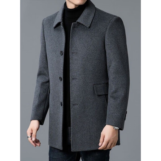 Su Lai Hangzhou Italian French men's windbreaker dad mid-length thickened double-sided woolen top winter lapel woolen jacket gray M recommended 90-110Jin Jin equals 0.5 kg