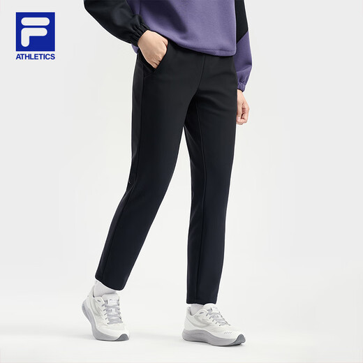 FILA official women's knitted trousers 2025 winter fitness sports basic plus fleece straight pants