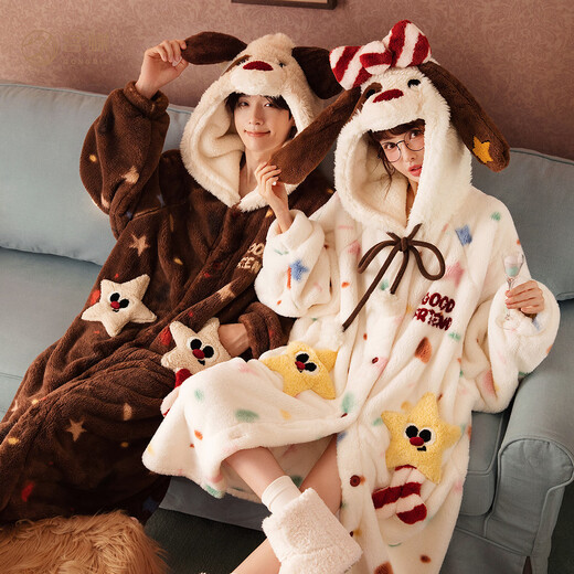 Gongdie thermal storage type autumn and winter couple pajamas for women thickened coral velvet cartoon puppy home clothes pajamas for men