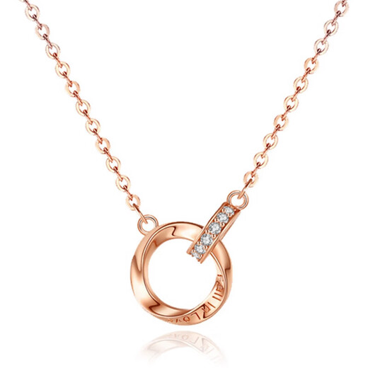 Keshan 18K gold interlocking necklace rose gold female 18K color gold Möbius double ring clavicle chain AU750 diamond Möbius ring