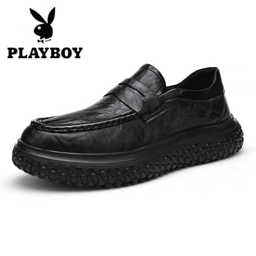 Playboy Beanie Men's Shoes Autumn British Style Black Business Casual Leather Shoes Chef Non-Slip Waterproof Work Trendy Shoes Black 40