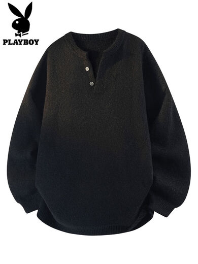 Playboy Henry Collar Sweater Men's Cardigan Sweater Autumn and Winter New Style Thickened Bottoming Sweater Men 0051 Oatmeal Gray S S