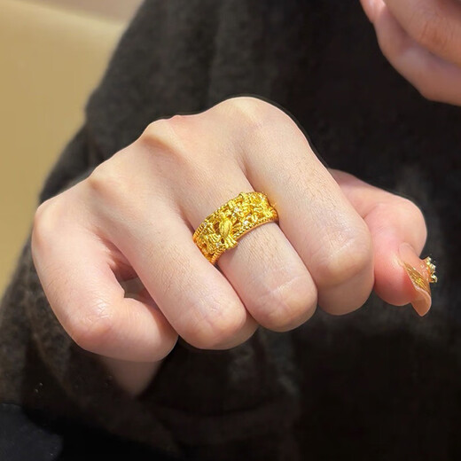 Qingyi gold magpie climbing ring for women, new style, 999 solid gold inlaid retro closed ring, birthday gift for girlfriend, 13 circle size, gold about 2.4g-2.5g