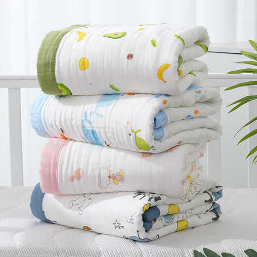 Chimo baby bath towel pure cotton gauze blanket soft absorbent newborn blanket baby bath children's towel quilt wide edge six-layer gauze bath towel-Strawberry 1 piece 105x105cm