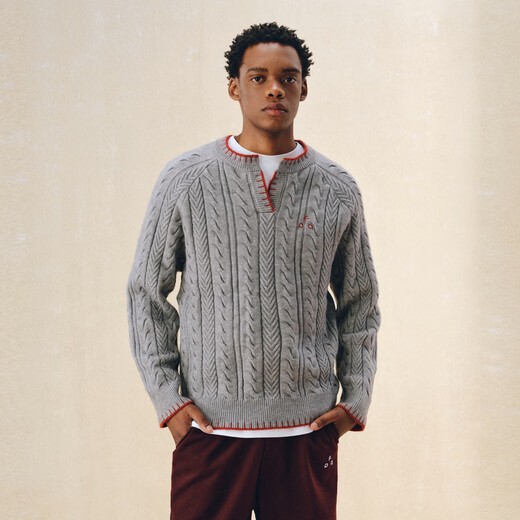 FPA Henry collar casual pullover sweater, spring and autumn retro v-neck design, high-end woolen couple knitwear, navy blue XL