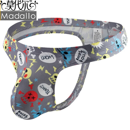 Modal European and American men's personalized skull low-waisted large bag men's thong seductive sexy men's pants 625 black S