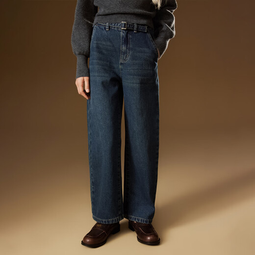 ELLE KIDS复古百搭弯刀休闲裤女童装女童冬季连腰保暖磨毛牛仔裤子