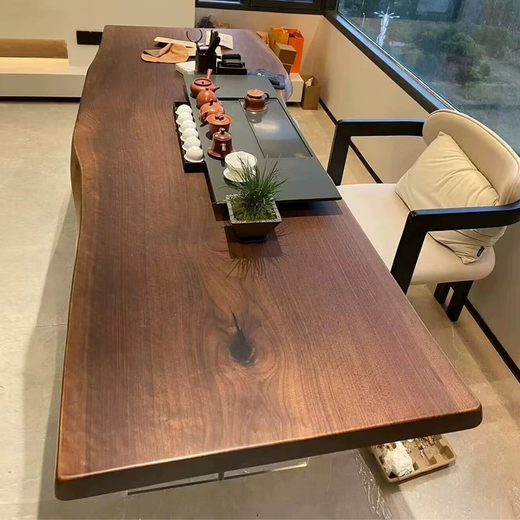 North American black walnut solid wood large board tea table and chair combination boss desk desk natural edge Zen tea table logs Contact customer service to select board texture