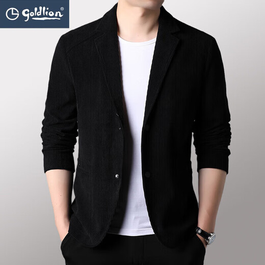 Goldlion blazer men's autumn and winter business casual suit middle-aged no-iron solid color single suit casual gentleman's jacket black M 170