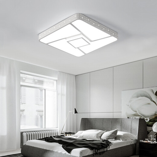 Xiguang 2021 New Living Room Lamp Chandelier Simple Modern Atmosphere Home Headlight LED Bedroom Rectangular White 90*60CM[96W] Promise