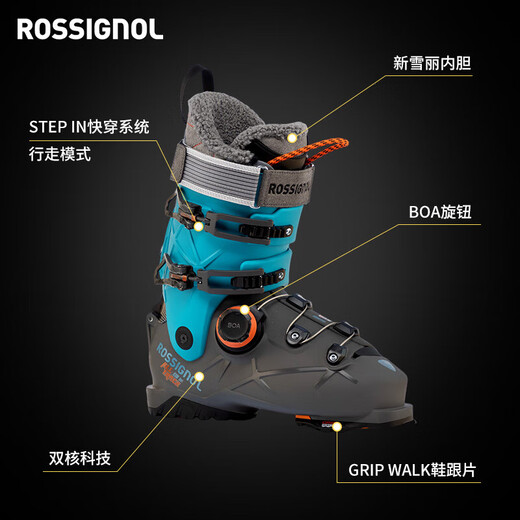 ROSSIGNOL Jinji 25/26 nouvelles chaussures de ski double planche homme ALLTRACK toutes régions BOA raquettes à tenue rapide gris acier/bleu pétrole (dureté 110) 42/42,5