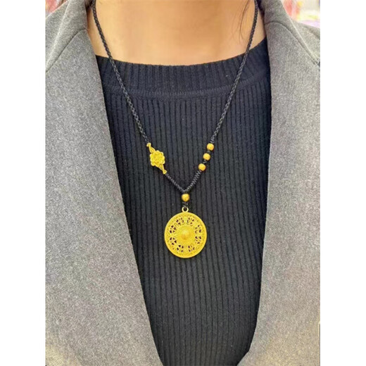 Lianshi quality 18k gold Eight Treasures Compass Pendant New 18K Gold Women's Necklace Ancient Method Inherited Alloy Fu Brand Braided Rope Eight Treasures Compass Pendant + Classic Black Rope