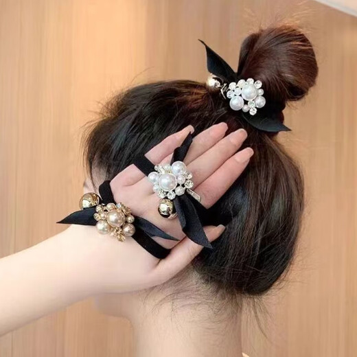 Gaenbei 2025 new Korean style pearl headband hair band for women, high-end hair tie, ball head artifact, rubber band hair accessory, 2 pleated pearl hair bands, white + champagne color
