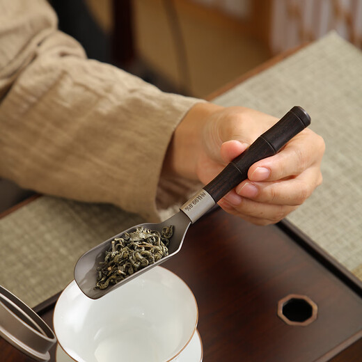 Bifa pure titanium tea clip tea spoon tea making tools tea set accessories high-end ebony tea cup tweezers cup washing holder tea set Ebony wood combined with pure titanium - curved handle tea clip + bamboo handle tea spoon