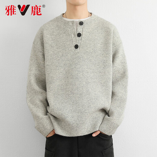 Yalu sweater men's autumn and winter American retro Henry collar lazy style high-end sweater men's sweater jacket light gray XL recommended 135-150Jin Jin equals 0.5 kg