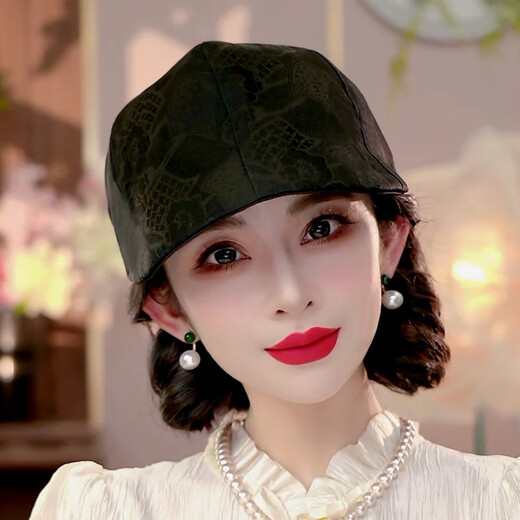 Middle-aged and elderly women's hat Buta fragrant cloud gauze flower Luo Qianjin mulberry silk sunshade sun protection breathable versatile fashionable duck tongue milk tea color adjustable
