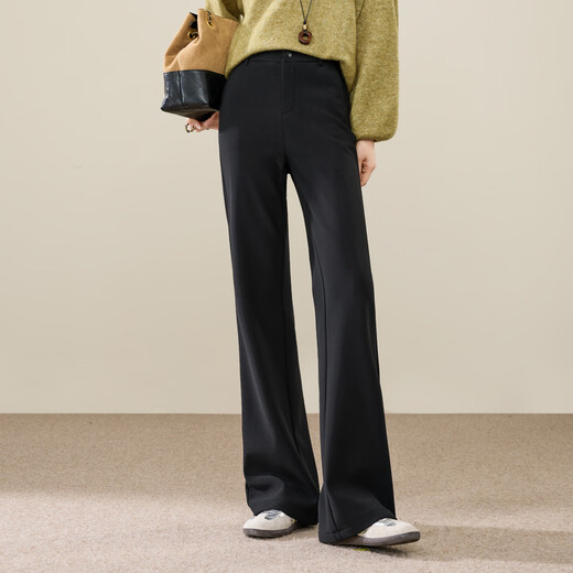 Yiyang (ESE-Y) Austrian velvet boot-cut pants for women 2025 winter new high-waisted flared velvet pants black petite 28