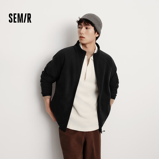 Semir Wang Anyu same style | Jacket men's autumn and winter double-sided velvet knitted jacket thermal insulation polar fleece 25 new couple tops black 90001 outer polar fleece L