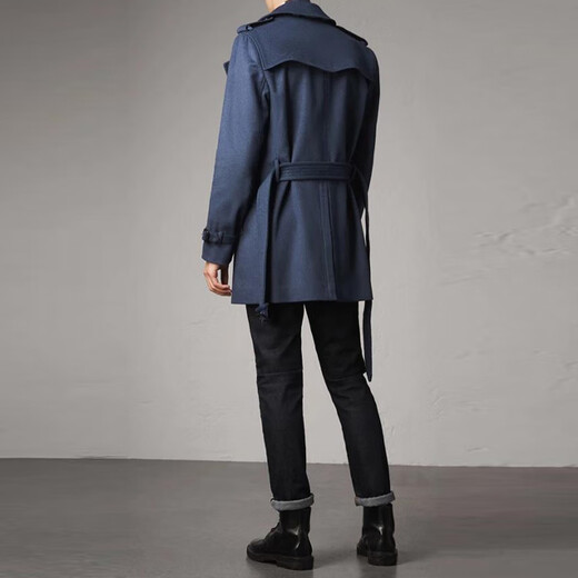 Burberry (BURBERRY) Новогодний подарок Burbrry FW22 однотонное двубортное пальто средней длины с длинными рукавами Knsngton Kensington версия темно-синий одинаковый стиль для мужчин и женщин один размер 48 без оригинального подарочного пакета подарочная коробка