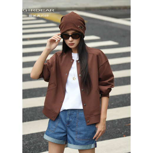 Brother is really good (GIRDEAR) new amber streamer classic fashion casual slim short jacket 840005 coffee color L (4)