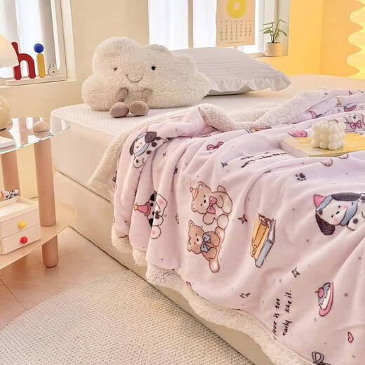 Fantasy A-type three-layer thickened plus plush blanket milk velvet office nap blanket kindergarten blanket autumn and winter blanket Huahuaxiong double-layer thickened high-gram weight milk velvet + lamb's velvet 150*200 single blanket A-type skin-friendly warm can be spread and covered