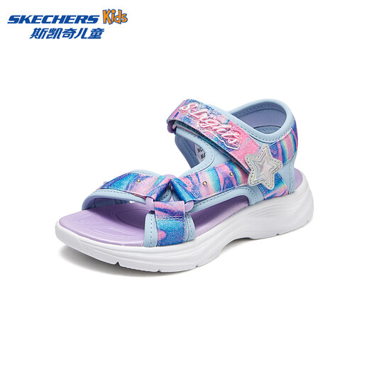 Skechers Skechers Children's Sandals Summer Girls Flashing Casual Shoes Sweet Lighting Fashion Princess Shoes 303103L Light Blue/Multi Color/LBMT 27.5