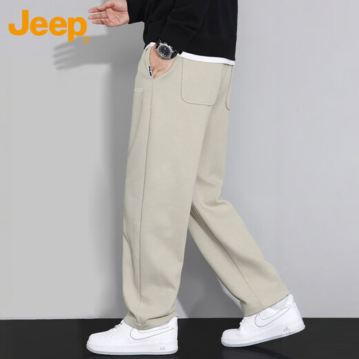 Jeep (JEEP) casual pants men's autumn and winter loose straight pants men's scimitar trendy sports pants for men beige color 2XL