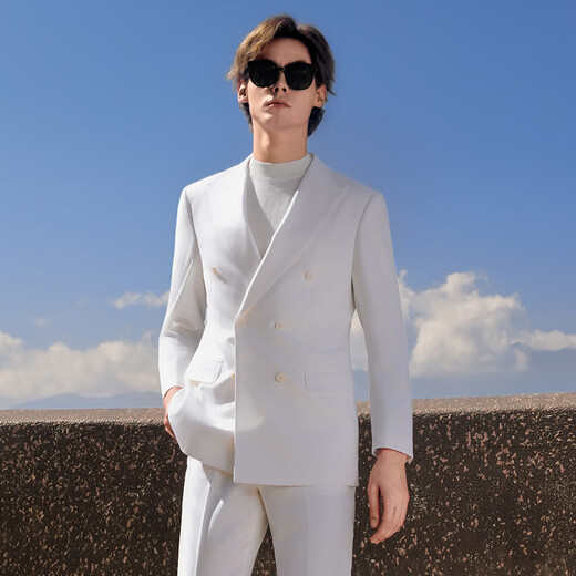 Guillaume de Mons haute couture craftsmanship including cashmere wool suit suit for men white suit for groom and wedding dress for man Han jade white top + trousers 52