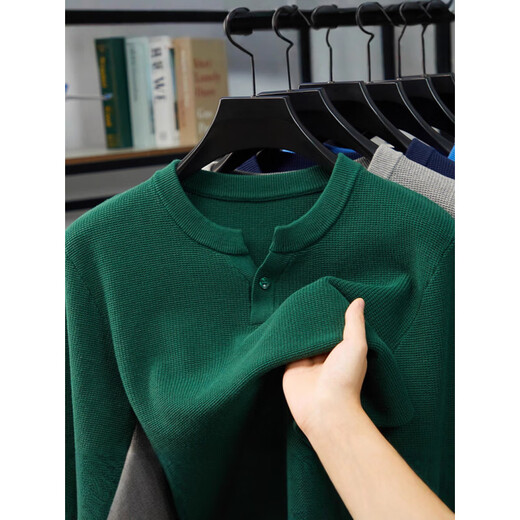 Dances with Wolves (DANCING WOLVES) pure cotton Henry collar long-sleeved sweater men's spring and autumn new casual simple solid color V-neck bottoming shirt white M 165 ((recommended 100-120)