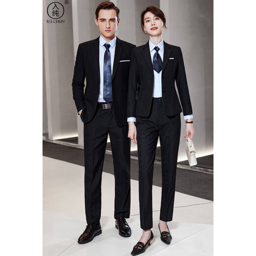 Pure business attire women's suit black interview hotel work clothes sense teacher formal fit men's dark blue jacket + pants + white shirt M
