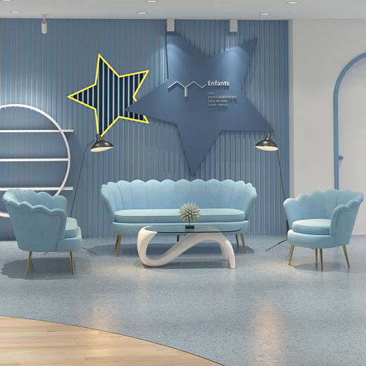 Yusenyi Nordic Simple Fabric Sofa Small Living Room Apartment Beauty Salon Clothing Store Wedding Dress Reception Internet Celebrity Light Blue Full Fabric Full Fabric Double Position