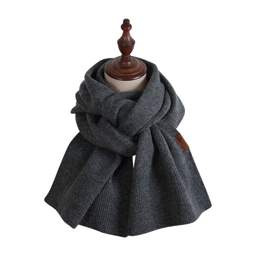 Hengyuanxiang Wool Gray Scarf Men's Winter Warm Fashionable Atmosphere Knitted Scarf Couple Birthday Gift for Boyfriend Dark Gray