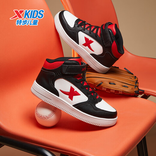 XTEP (XTEP) Children's Campus High Top Classic Air Force One Student Sneakers Black/No. 1 Red 38
