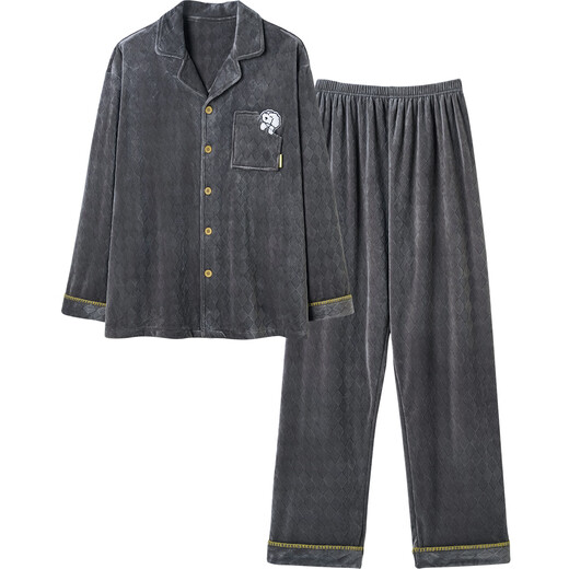 Mrs. Slee SLEEP TIGHT Couple Pajamas 2025 New Women's Winter Island Velvet Thin Velvet Cardigan Fashionable Temperament Men's Autumn and Winter Home Clothing WZTR95861-Men's XL