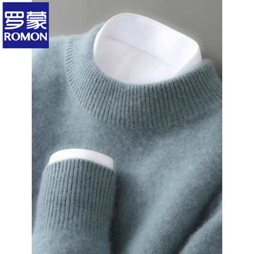 ROMON high-end double-ply thickened pure wool sweater men's autumn and winter half turtleneck sweater loose large size bottoming shirt (half turtleneck) camel XL