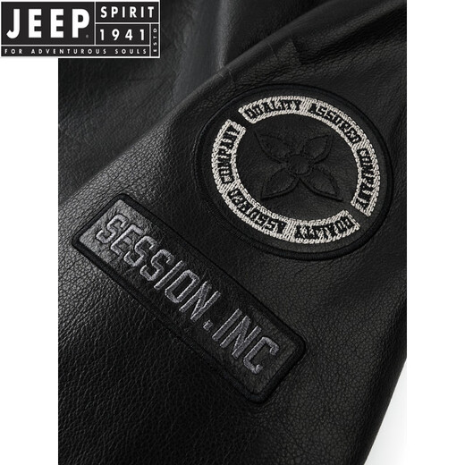 JEEP SPIRIT2025 spring and autumn first layer genuine cowhide hooded jacket motorcycle casual trendy leather jacket short oil wax embroidered model black M 170 suitable for 110-135 Jin Jin equals 0.5 kg