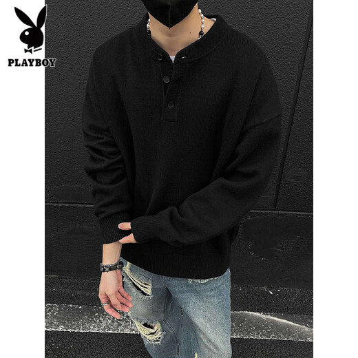 Playboy (PLAYBOY) Gray American Henley Collar Sweater Men's Early Autumn Feeling Lazy Style Bottoming Sweater Cleanfit Inside Light Gray Upgraded Model M (95-115Jin Jin is equal to 0.5kg)