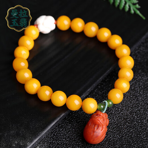 Manla Jade Pei Natural Beeswax Bracelet Women's Bracelet Amber DIY Nanhong Pixiu Chicken Oil Yellow Full Honey Bracelet 8MM Good Luck and Prosperity - Beads About 8MM