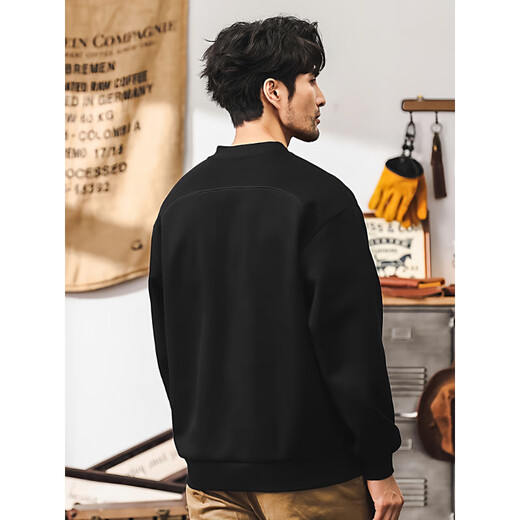 Cardano Warm Autumn American Retro Heavy Sweatshirt Men's Autumn Trendy Henry Collar Half Cardigan Jacket Men's Spring and Autumn Style Long Sleeve PO Black _ 350g Heavy M _Suitable for 100-125Jin Jin is equal to 0.5 kg