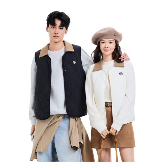 Snow Flying (SNOWFLYING) Autumn and Winter Vest for Men and Women Same Style Warm Home Versatile Outerwear and Inner Sheep Wool Removable Lapel Quilted Vest Mocha Mousse L (Recommended 110-125Jin Jin equals 0.5kg)