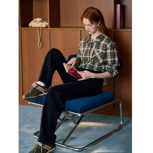 KUHNMARVIN Japanese simple yellow and green plaid shirt for women 2025 winter new casual style commuting versatile shirt K20322 Mori Green S