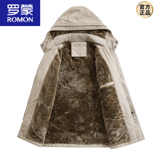罗蒙（ROMON）纯棉男士秋冬季加绒加厚休闲连帽大码夹克衫风衣外套防风保暖棉袄 加绒黑色 厚款 L 建议110-120斤