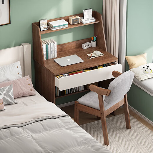 Simple desk bookshelf integrated student writing study table small apartment bedroom home office desktop computer table 60cm Nordic maple color