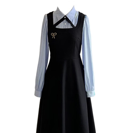 Lu Geli college style long-sleeved dress for women spring and autumn black outfit fake two-piece Korean style college style dress XL recommended 115-125 Jin Jin equals 0.5 kg