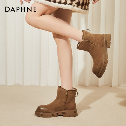 Daphne Northeast Snow Boots Women's Shoes 2025 Winter New Thick-soled Cotton Shoes Versatile Plus Velvet Warm Short Boots Yellow 38
